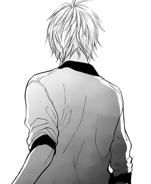 the back view of an anime character with short hair