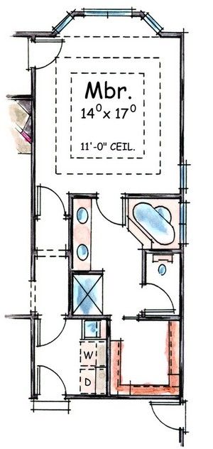 the floor plan for a small house with two bathrooms and an attached bathroom, which is also