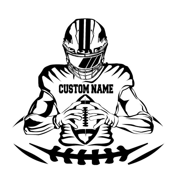 a black and white football player with the name custom on his chest holding a ball