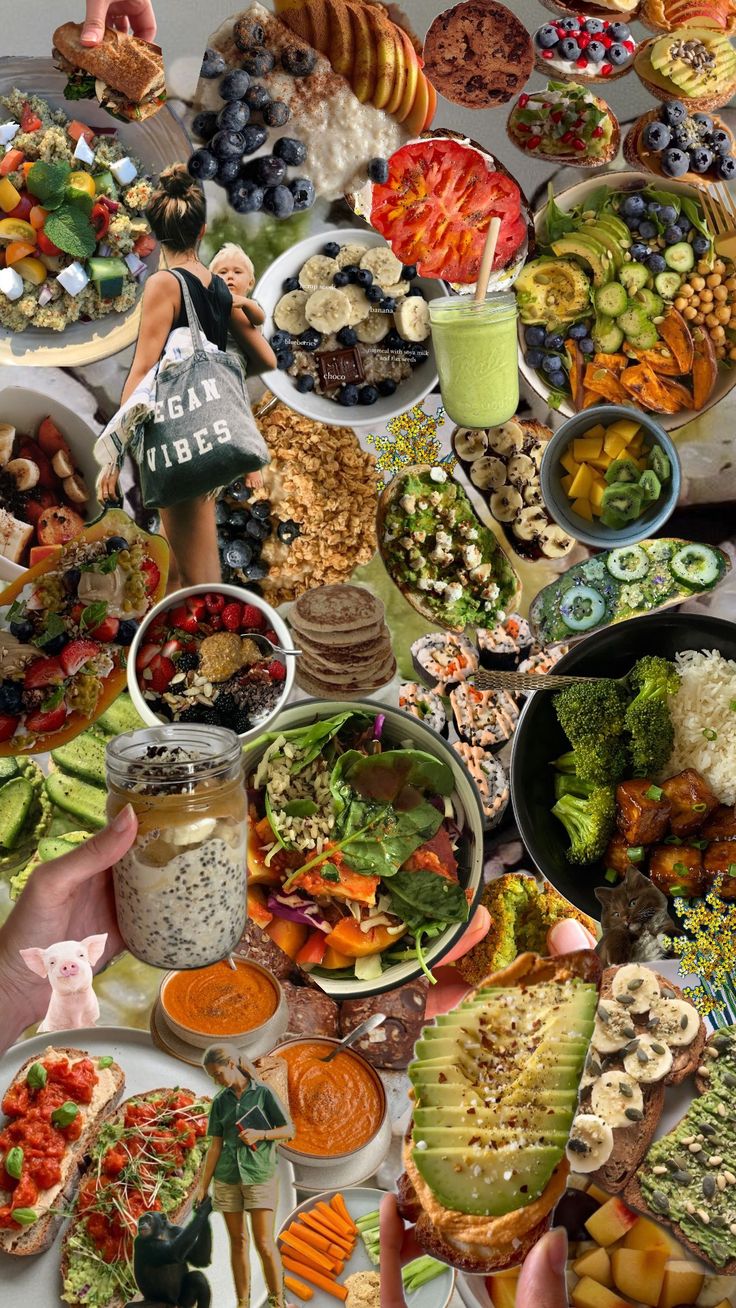 a table filled with lots of different types of food and people reaching for each other