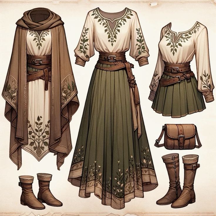 How To Draw Fantasy Clothes, Acotar Outfits Casual, D&d Character Outfits, Elven Aesthetic Clothes, Yaelokre Outfit Ideas, Goddesscore Outfits, Yaelokre Oc Ideas, Ren Faire Outfits Elf, Cottage Witch Outfit