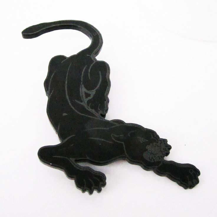 Laser cut and etched opaque black acrylic panther is mounted on brooch backing.  Made and designed in US by original artist. Kitten Earrings, Acrylic Brooch, Black Acrylic, Black Acrylics, Cat Earrings, Saint Louis, Original Artists, Panther, Etching