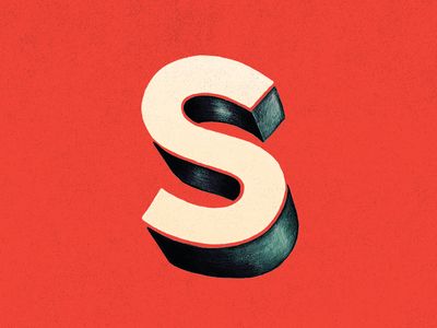 the letter s is made up of black and white letters on a red background,