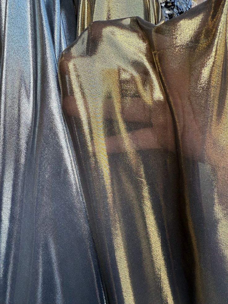 metallic chiffon fabric sold by yard  see through fabric  fabric is not stretchy  2 colors available Silver on black Gold on black Measurements: fabric width - 60" Futuristic Fabric, Metallic Fabric, Teaching Materials, Fabric Width, Chiffon Fabric, Costume Design, Black Color, Gold Color, Chiffon