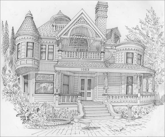 a drawing of a victorian house