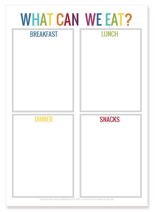 what can we eat? breakfast, lunch and snacks printables for the kids