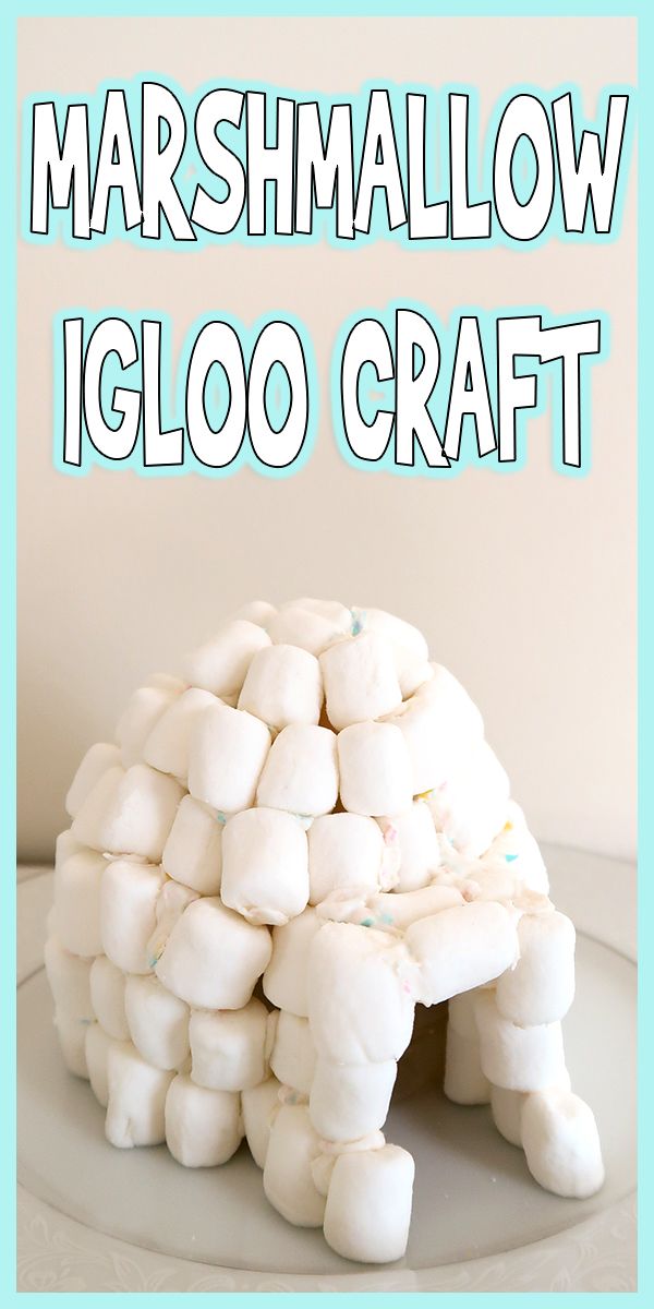 marshmallow igloo craft with text overlay