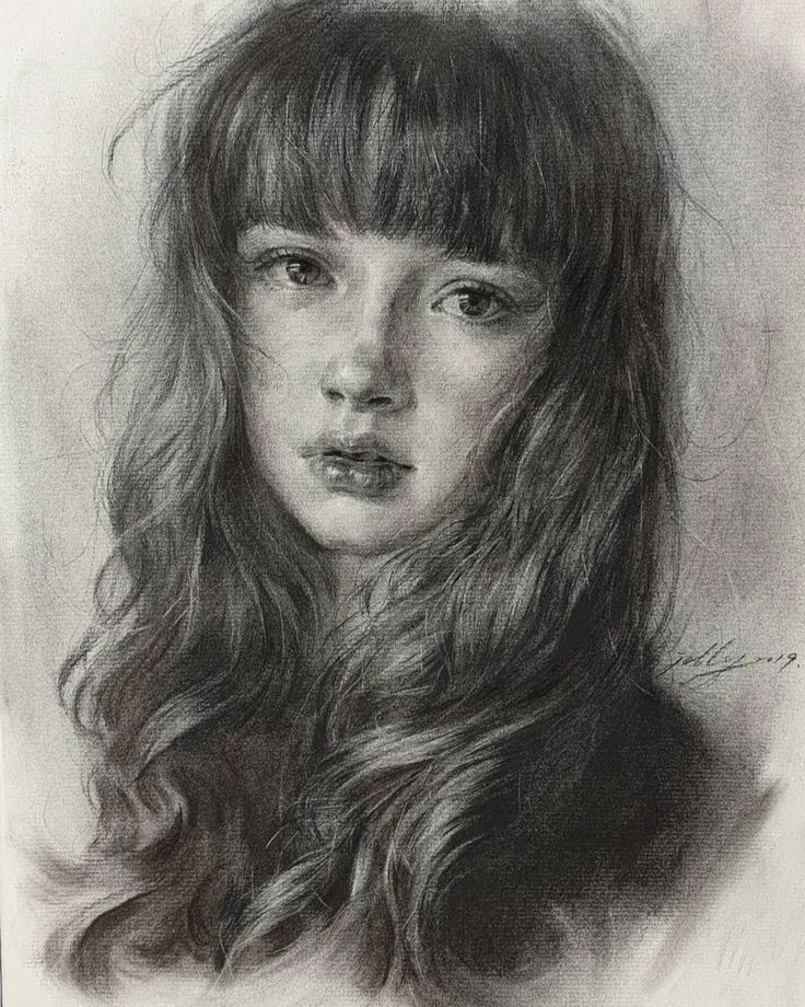 a pencil drawing of a girl with long hair