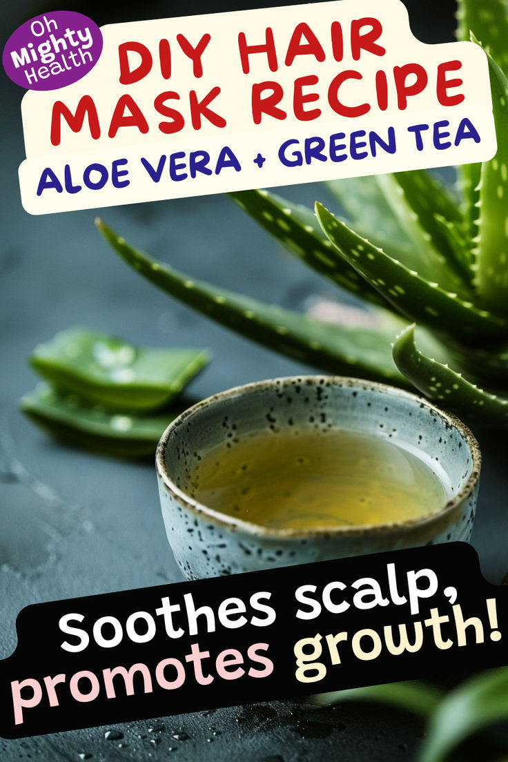 Beautiful pin showcasing an aloe vera plant and a cup of green tea for a DIY hair mask with 2 ingredients only recipe. Aloe Vera Hair Mask, Diy Curls, Hair Mask Recipe, Diy Hair Masks, Hair Mask For Damaged Hair, 2 Ingredient Recipes, Hair Mask For Growth, Natural Hair Mask, Natural Hair Diy