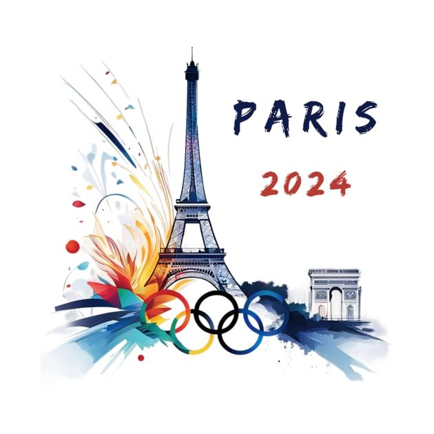 the eiffel tower and olympic rings are depicted in this artistic illustration