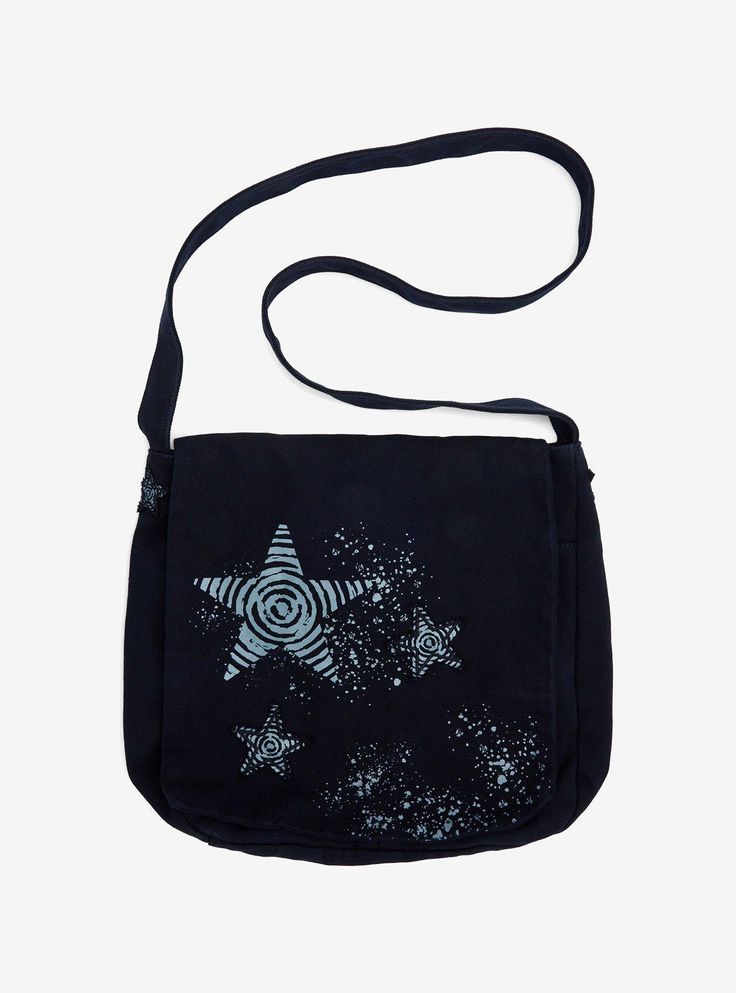 Black Swirl Star Messenger Bag | Hot Topic Black Canvas Messenger Bag, Emo Messenger Bag, Christmas List For 11-12, Goth Messenger Bag, Whimsigoth Bag, Artsy Gift Ideas, Y2k Messenger Bag, Goth Gift Ideas, Star Messenger Bag