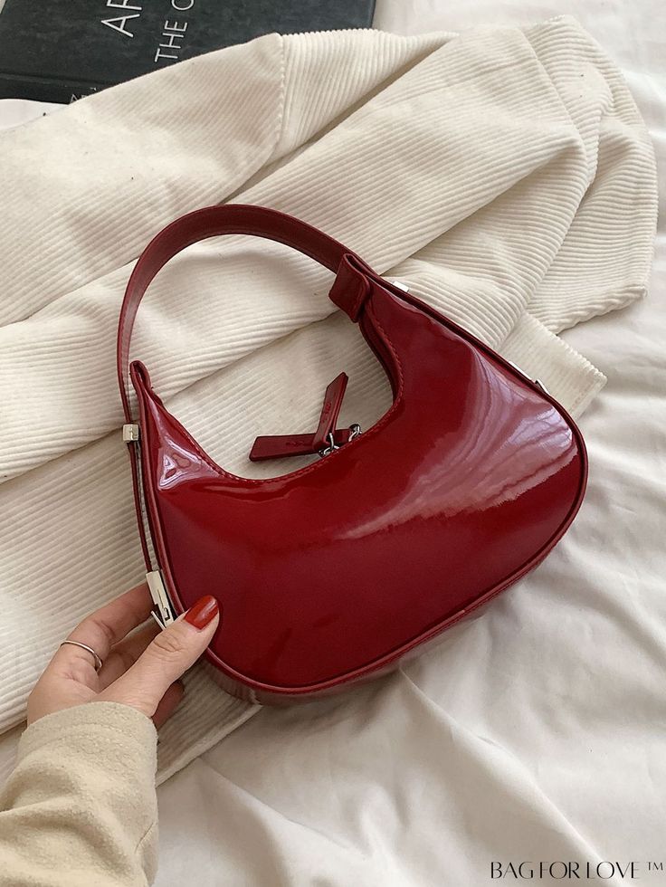 BagForLove - Chic Hobo Handbag: Streamlined and Sophisticated Crescent, A Woman, Purse, Shoulder Bag, Red, Leather, White