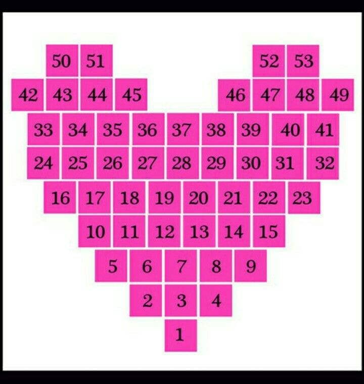 a heart made up of pink squares with numbers on them in the shape of a heart