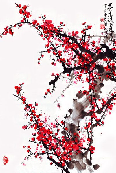 None Plum Blossom Painting, Chinese Traditional Art, Chinese Landscape Painting, Plum Blossoms, Chinese Landscape, Delicate Beauty, Sumi E, Plum Blossom, Traditional Paintings