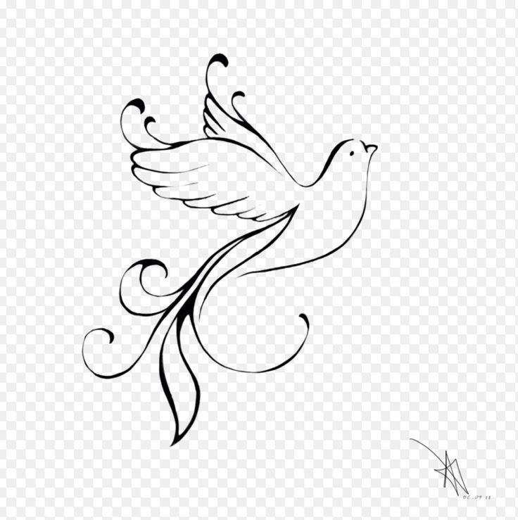 a black and white drawing of a bird with swirls on it's wings