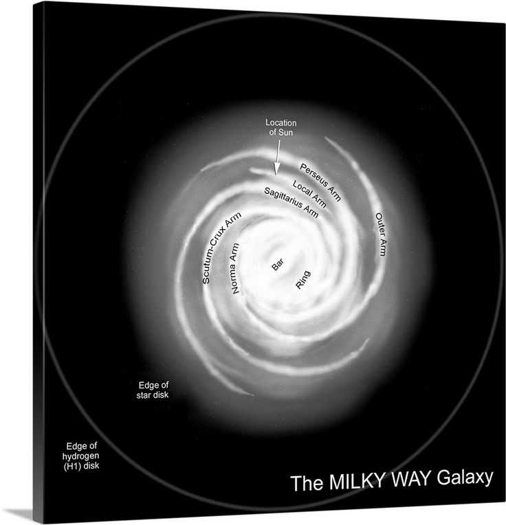 A diagram of the Milky Way, depicting its various named parts | Milky ...