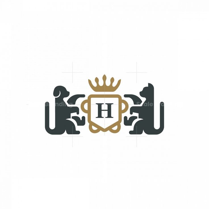 the letter h with two dogs and a crown on it's head is shown