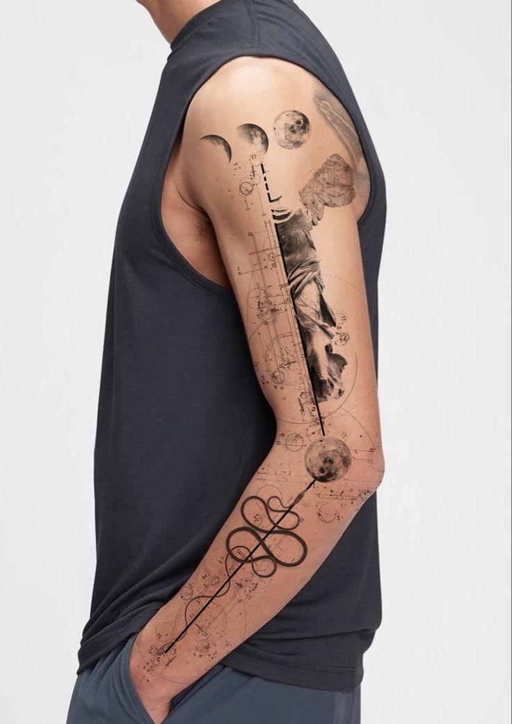 Geometric Tattoo Sleeve Designs, Arte Jazz, Artsy Tattoos, Geometric Sleeve Tattoo, Shape Tattoo, Geometric Tattoo Design, Geniale Tattoos, Greek Tattoos, Small Hand Tattoos