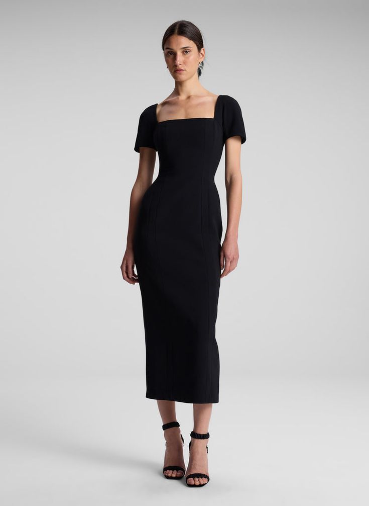 A.L.C. Elvie Midi Dress | ALCltd.com Little Black Dress Elegant, Structured Midi Dress, Classic Black Dress Outfit, Tube Dress Outfit Classy, Formal Dresses For Work, Black Midi Dress Formal, A Line Black Dress, Formal Midi Dresses, Tube Dress Outfit