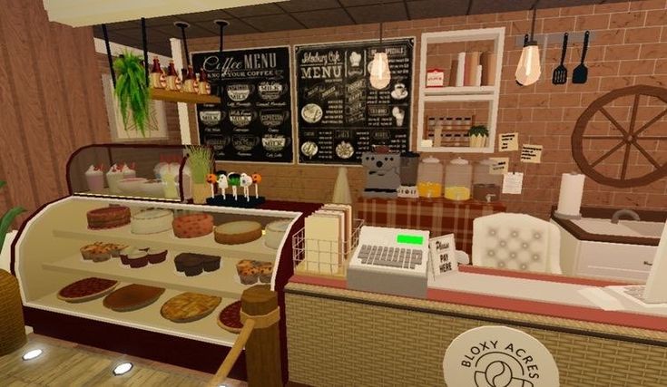 Small Cafe Design Bloxburg, Caffe Ideas Bloxburg, Cute Bloxburg Bakery Ideas, Coffee Shop Bloxburg Ideas, Cafe On Bloxburg, Bloxburg Cafe Table Ideas, Bloxburg Buffet Ideas, How To Make A Cafe In Bloxburg, Cafe And House Bloxburg