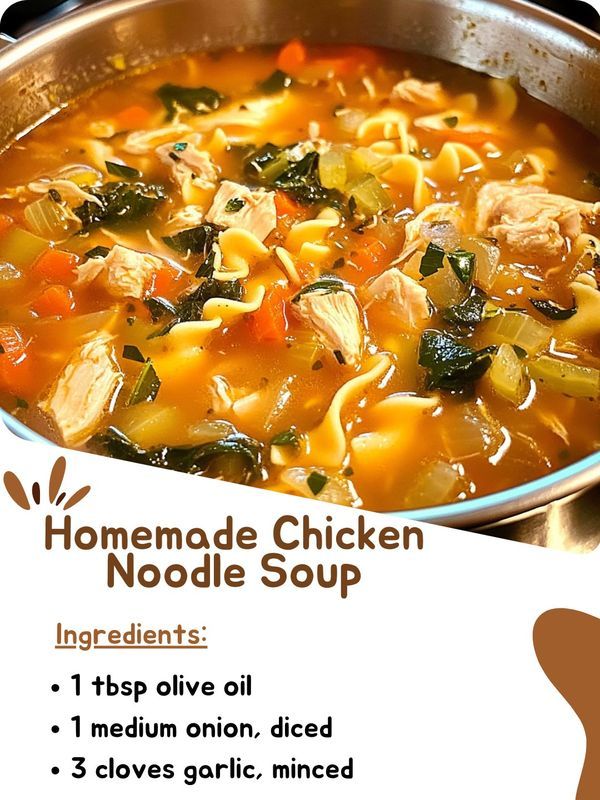 a bowl of homemade chicken noodle soup with instructions