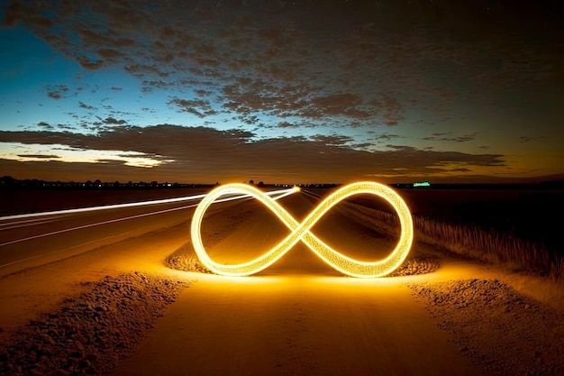 a light painting on the side of a road