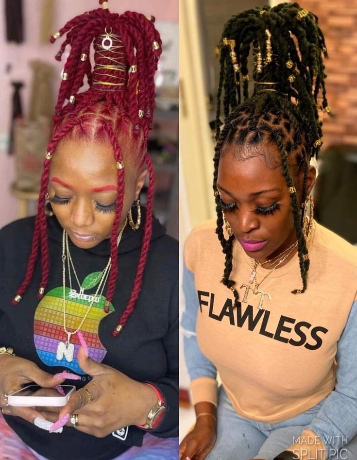 Genie Ponytail Locs, Palm Tree Ponytail Locs, Up Do Dreadlocks Styles For Women, Female Loc Updo Styles, Pineapple Updo With Locs, African Loc Styles, Pineapple Ponytail Loc Style, Up Down Loc Styles, Loc Pineapple Style