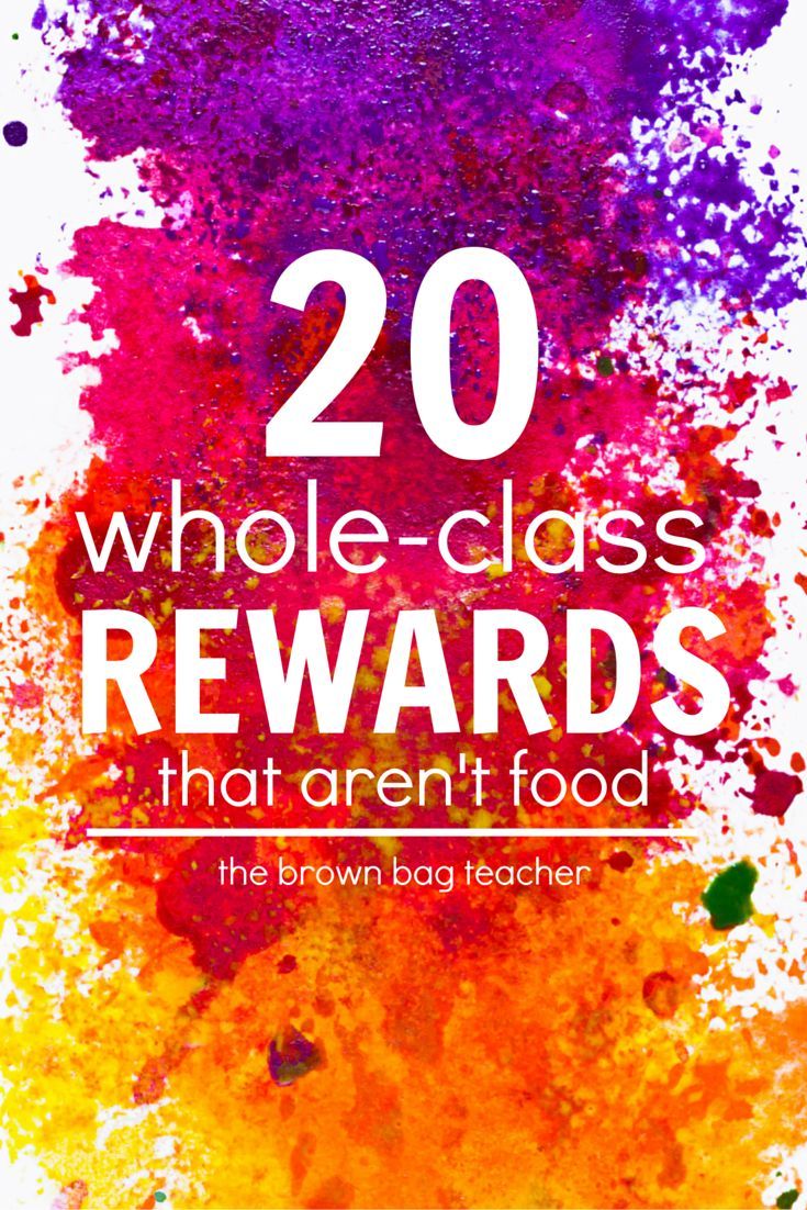 the words 20 whole class reward that aren't food are painted in bright colors