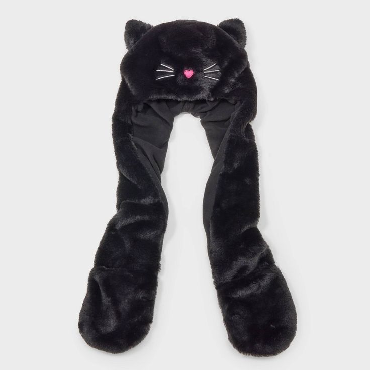 Amp up your accessories with the Girls' Faux Fur Cat Ear Hooded Scarf from Cat & Jack™ in Black 4-14. This fashion hooded scarf is made of midweight fabric and full lining for all-day cozy comfort. It features unicorn graphic detailing to add a cute touch to their cool-weather outfit, while the pull-on style allows for easy on and off making it a must have for your winter wardrobe. Cat & Jack™: Designed for all children so you can trust it's made for yours. Cheshire Cat Halloween, Alternative Accessories, Fur Mitten, Unicorn Slippers, Unicorn Graphic, Girl Beanie, Cat Socks, Trapper Hats, Boys Fleece