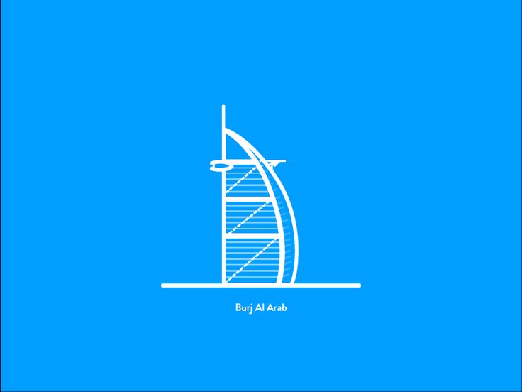 the burj al arab hotel in abu, united kingdom on blue background illustration