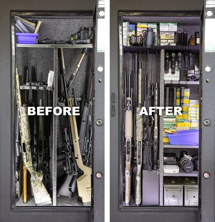 Well Organized Gun Safe Vault Room, Tactical Gear Storage, Safe Door, Safe Vault, Safe Shop, Shelf Liner, Diy Organization, Toy Chest, Storage Solutions