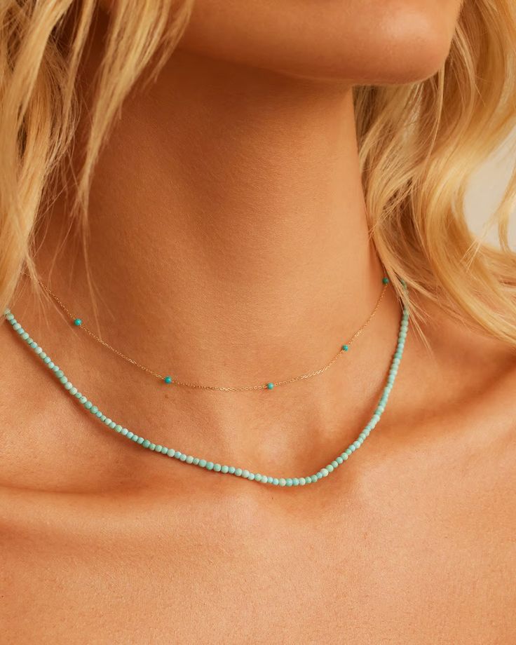 Turquoise Newport Necklace – gorjana Dainty Western Jewelry, Adjustable Turquoise 14k Gold Jewelry, Adjustable 14k Gold Turquoise Jewelry, 14k Gold Single Strand Jewelry With Round Beads, Dainty 14k Gold Jewelry With Natural Stones, Turquoise Double Strand Gemstone Jewelry, Elegant Single Strand Turquoise Jewelry, Minimalist Everyday Gemstone Beads Jewelry, Elegant Turquoise Single Strand Jewelry