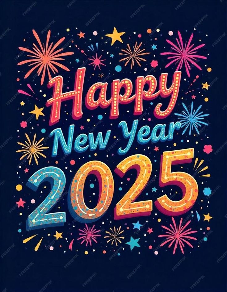 happy new year 2055 with fireworks and confetti on the dark blue background