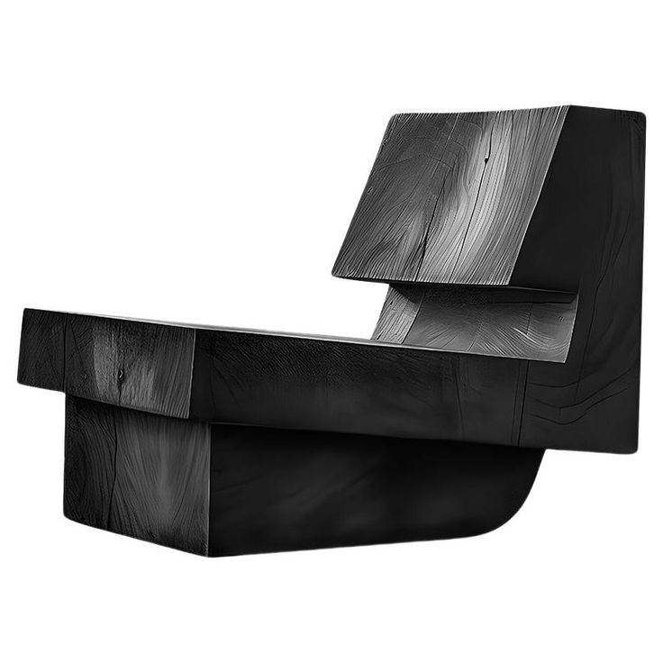 a black and white photo of a modern chair with wood grained finish on the back