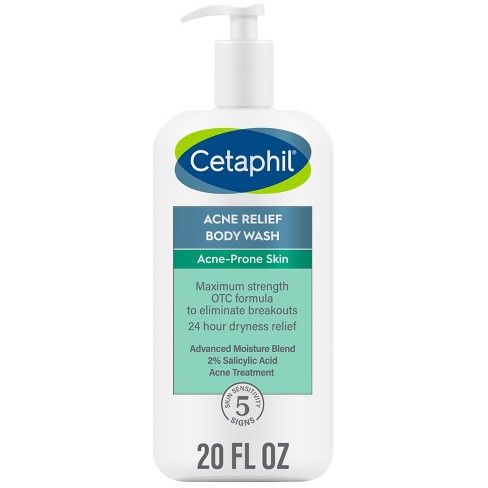 Cetaphil Acne Relief 2% Salicylic Acid Body Wash - 20 fl oz Cetaphil Acne, Salicylic Acid Body Wash, Antibacterial Body Wash, Acne Body Wash, Salicylic Acid Acne, Soybean Oil, Salicylic Acid, Acne Prone Skin, Active Ingredient