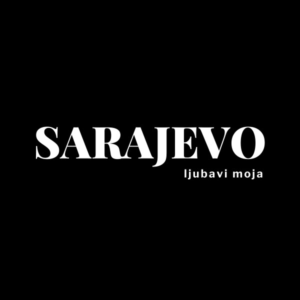 the word sarajevo is written in black and white on a dark background,