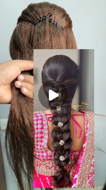 Long Hair Hairstyles For Party, Braid Hairstyle Indian Wedding, Simple Self Hairstyles, Half Saree Hairstyles For Long Hair, Jooda Hairstyle Indian, Hairstyles For Long Hair Indian Wedding, Front Variation Hairstyle Indian, Hair Do For Indian Wedding, Fish Hairstyles