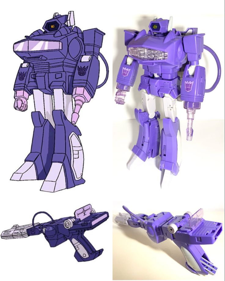 a purple and gray robot standing next to each other