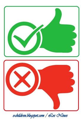 two thumbs up and down signs with different symbols