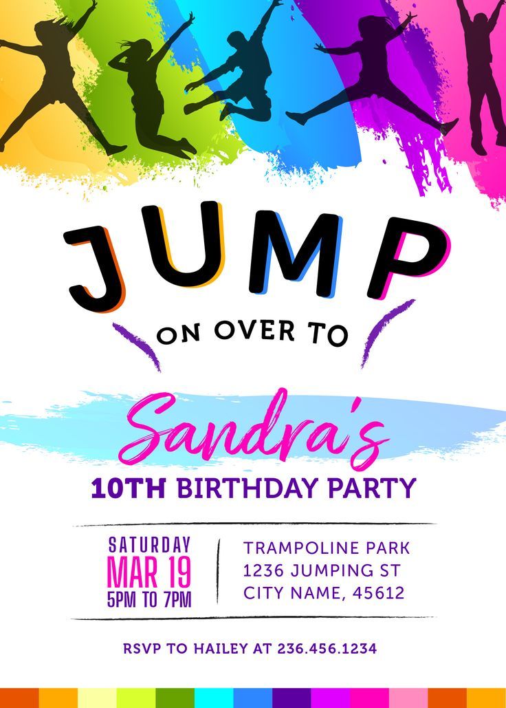 a birthday party flyer for jump on over to sandya's 10th birthday party