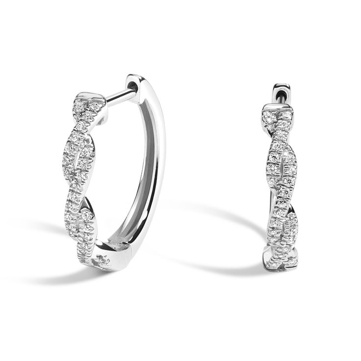 Twisted Vine Diamond Hoop Earrings - 18K White Gold. These stylish and eye-catching earrings feature dazzling round diamonds prong-set in twisting vines of lustrous, precious metal (1/6 total carat weight). Elegant White Gold Hoop Earrings, Twist Earrings, Tacori Engagement Rings, White Gold Hoop Earrings, Trending Engagement Rings, Heart Engagement Rings, Ring Trends, Jewelry Diamonds, Brilliant Earth