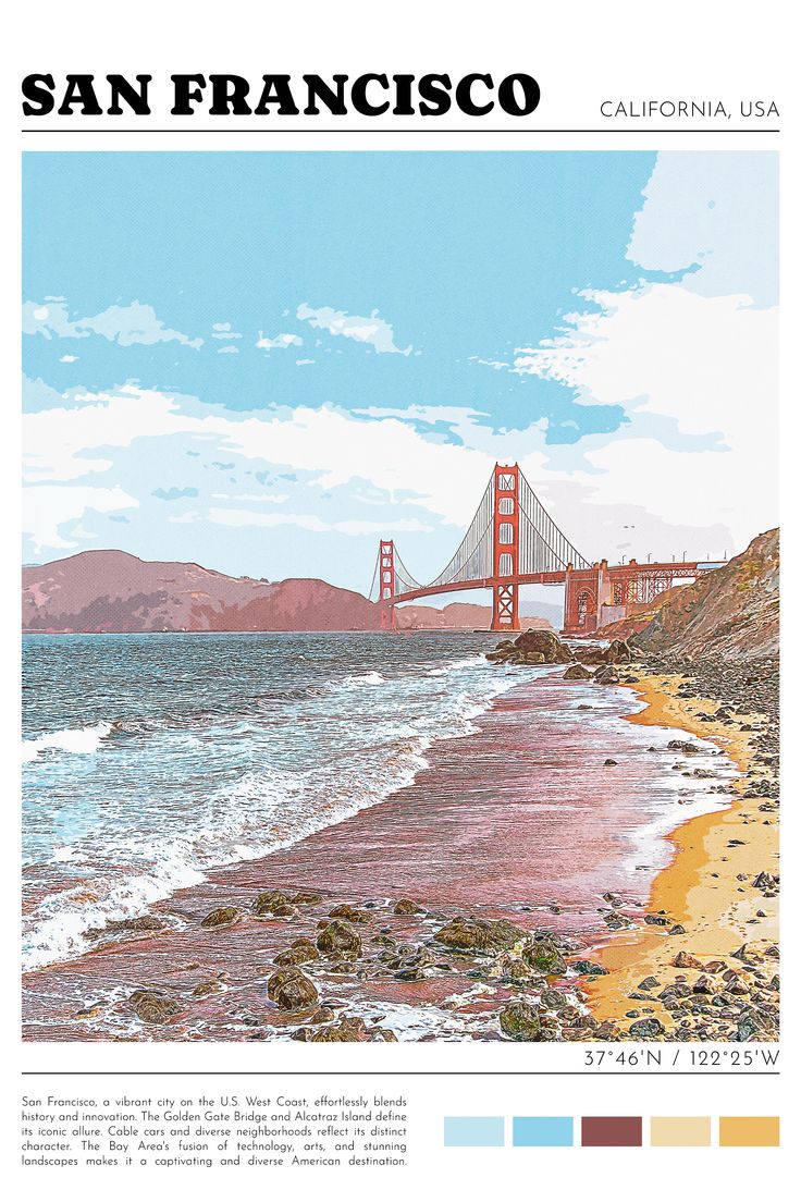 the golden gate bridge in san francisco, california is featured on this travel poster from 1971