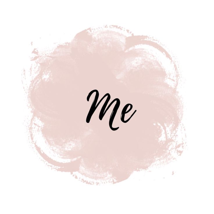 the word me written in black ink on a light pink background with an oval shape