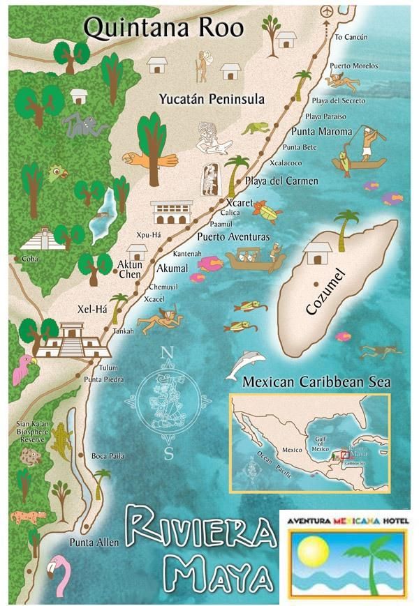 an illustrated map of the quintaa roo resort and its surrounding area in mexico