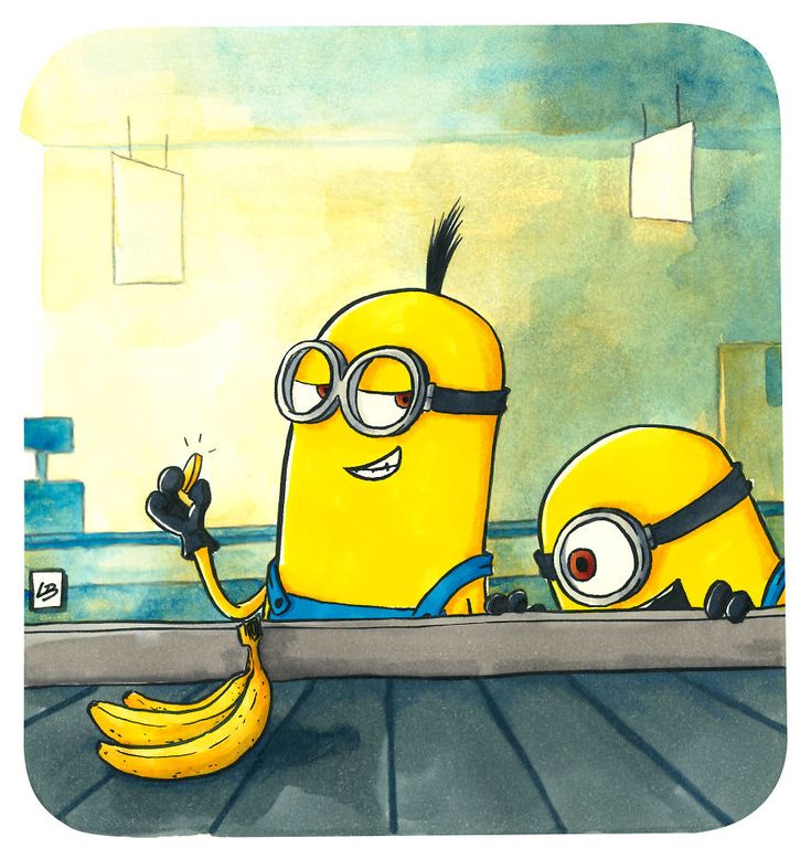 two yellow minion characters sitting next to each other with bananas in front of them