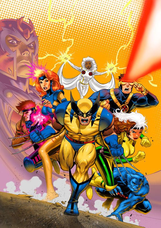 the x - men and their mutantss in front of an orange background