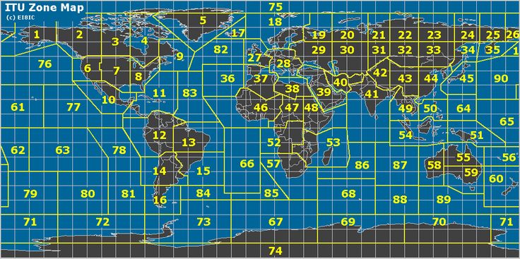 the world's time zone map is shown in blue and black with yellow numbers