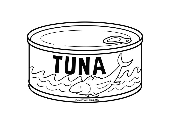 a can of tuna with the word tuna in black ink on a white paper background