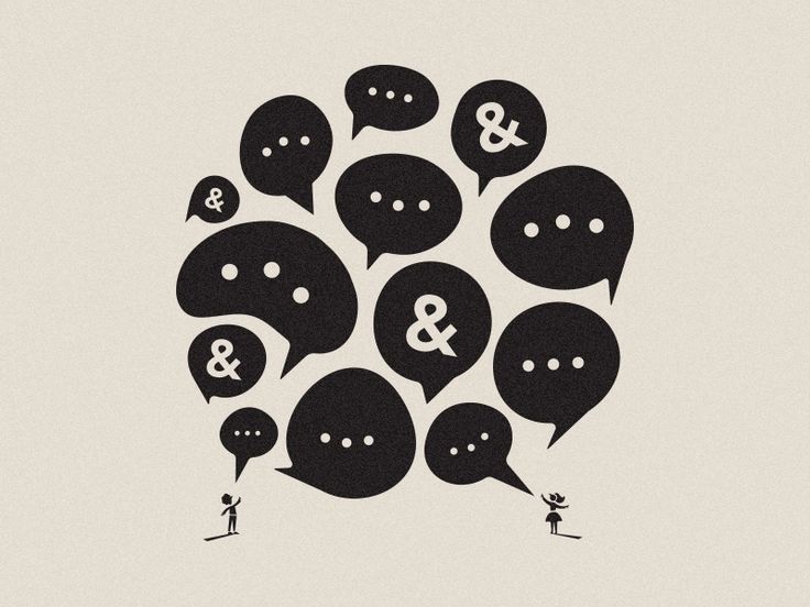 several speech bubbles with numbers and symbols in the shape of people's heads above them