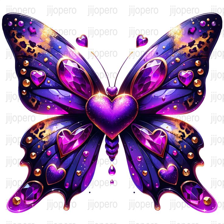 a purple butterfly with hearts on it's wings